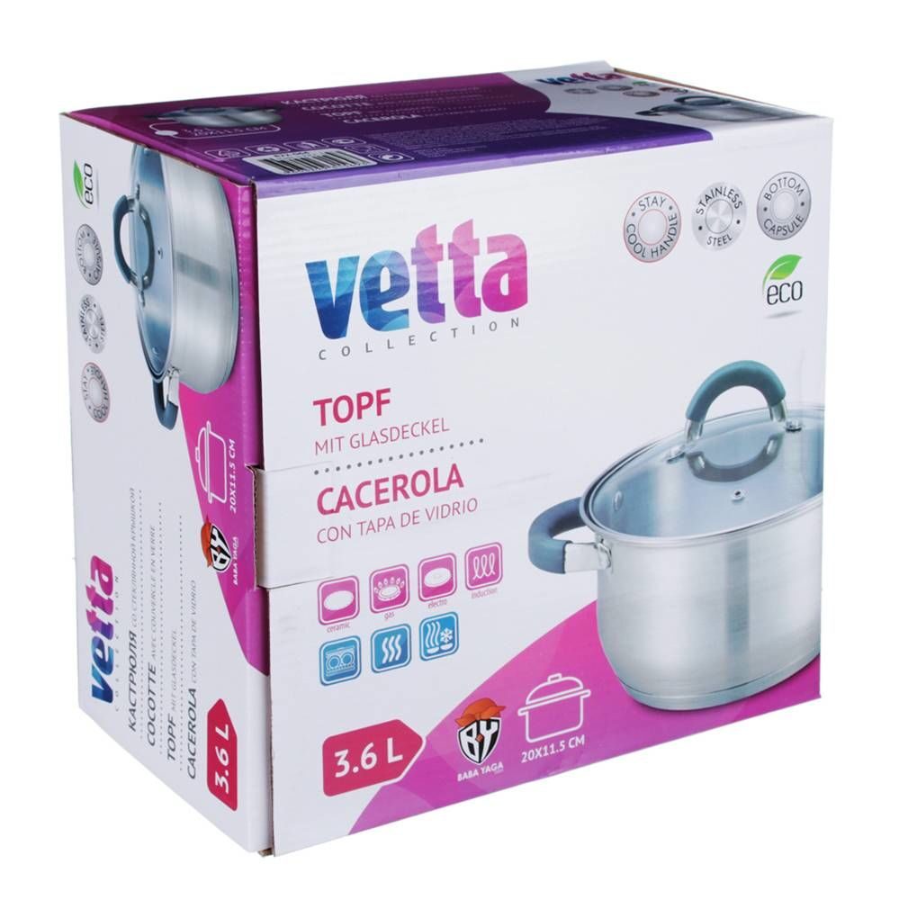 Кастрюля Vetta Вена 3,6л. со стекл. крыш.-4